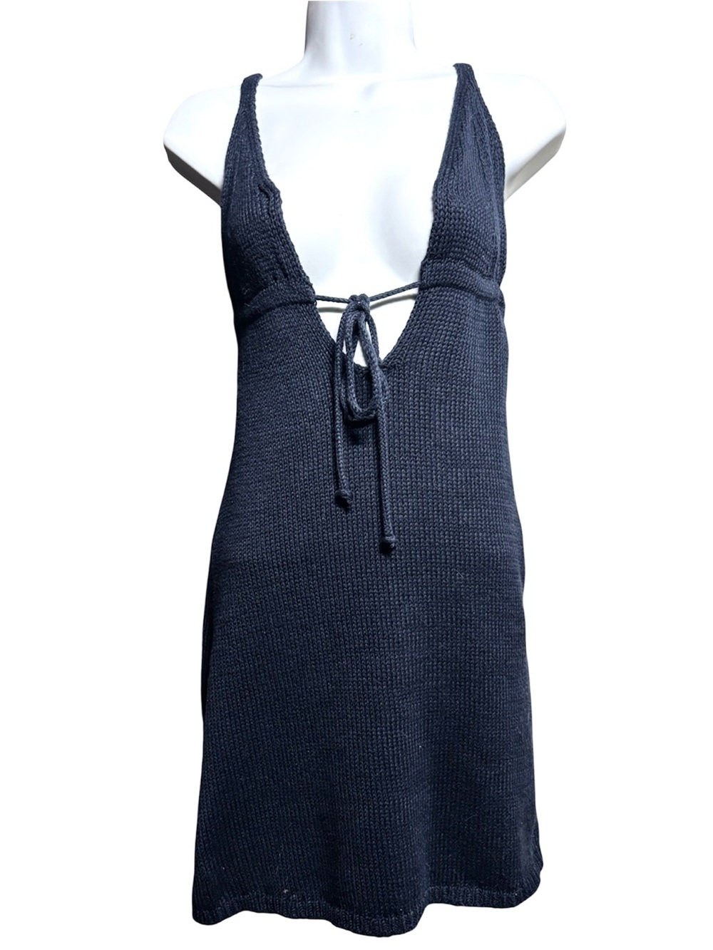 Zara Knit Front Tie Mini Dress – Navy Blue – Size Small